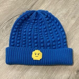 Lego figure head blue knit beanie hat
